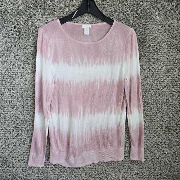 Chicos Top‎ Womens 2 US Large Pink Knit Long Sleeve Scoop Neck Semi Sheer Ladies - Picture 1 of 7